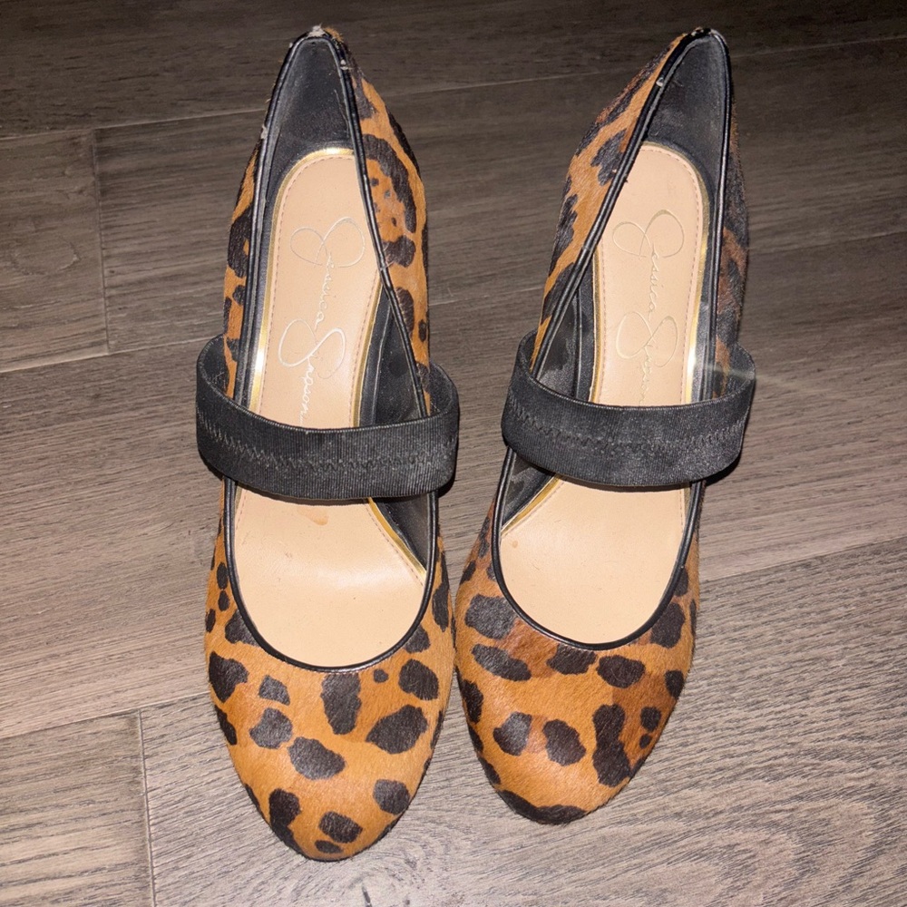 Jessica Simpson Leopard Print Heels with Black Strap